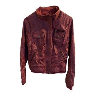 Ci Sono Cavallini Red Faux Leather Moto Jacket Small